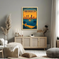 San Diego Sunset Skyline Vintage Travel Poster
