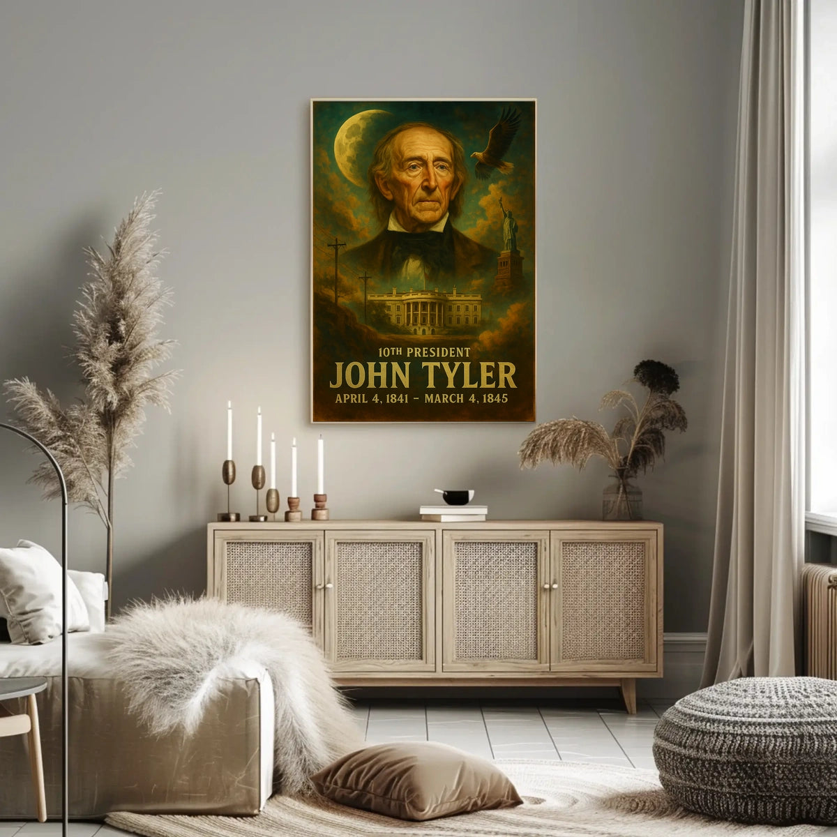 John Tyler Tenth President Historic Neoclassical Realism Artwork Vintage Patriotism Poster