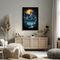 Fantastical Full Moon Mountain Landscape Futuristic Sci-Fi Poster