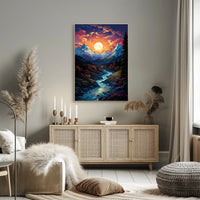 Majestic Mountain Sunset Fantasy Landscape Poster
