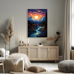 Majestic Mountain Sunset Fantasy Landscape Poster