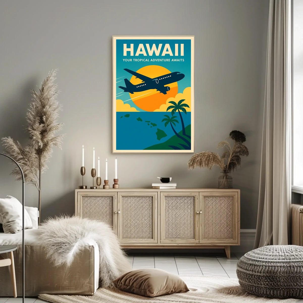 Hawaii Adventure Plane Vintage Travel Poster