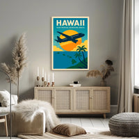 Hawaii Adventure Plane Vintage Travel Poster