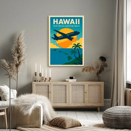 Hawaii Adventure Plane Vintage Travel Poster
