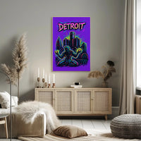 Dynamic Neon Detroit Art: Urban or Cityscape Poster