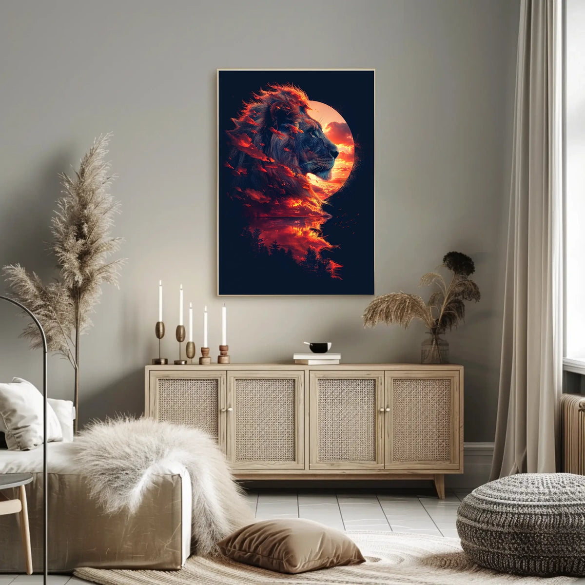 Majestic Lion Sunset Surrealism Art Poster