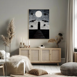 Eerie Lighthouse Under Moonlight: Fantasy or Mythology Poster PosterGoat