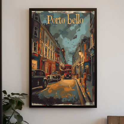 Portobello Road London Vintage Street Travel Poster
