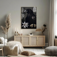 Raven Surrounded by Flowers Animal Poster PosterGoat