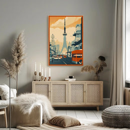 Retro Urban Cityscape at Sunset Poster