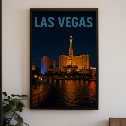 Las Vegas Eiffel Tower Hotel Night Lights Poster