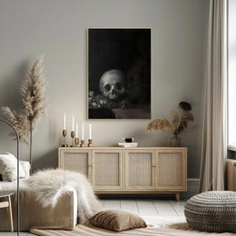 Dark Skull with Flowers: Classical Vanitas Artistic Poster PosterGoat