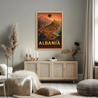 Albanian Coastal Vintage Scene Travel Poster