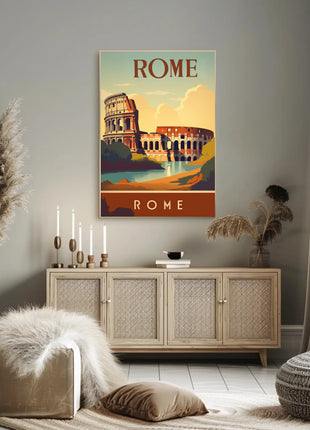 Colosseum Vintage Travel Poster: Rome's Iconic Landmark Illustration