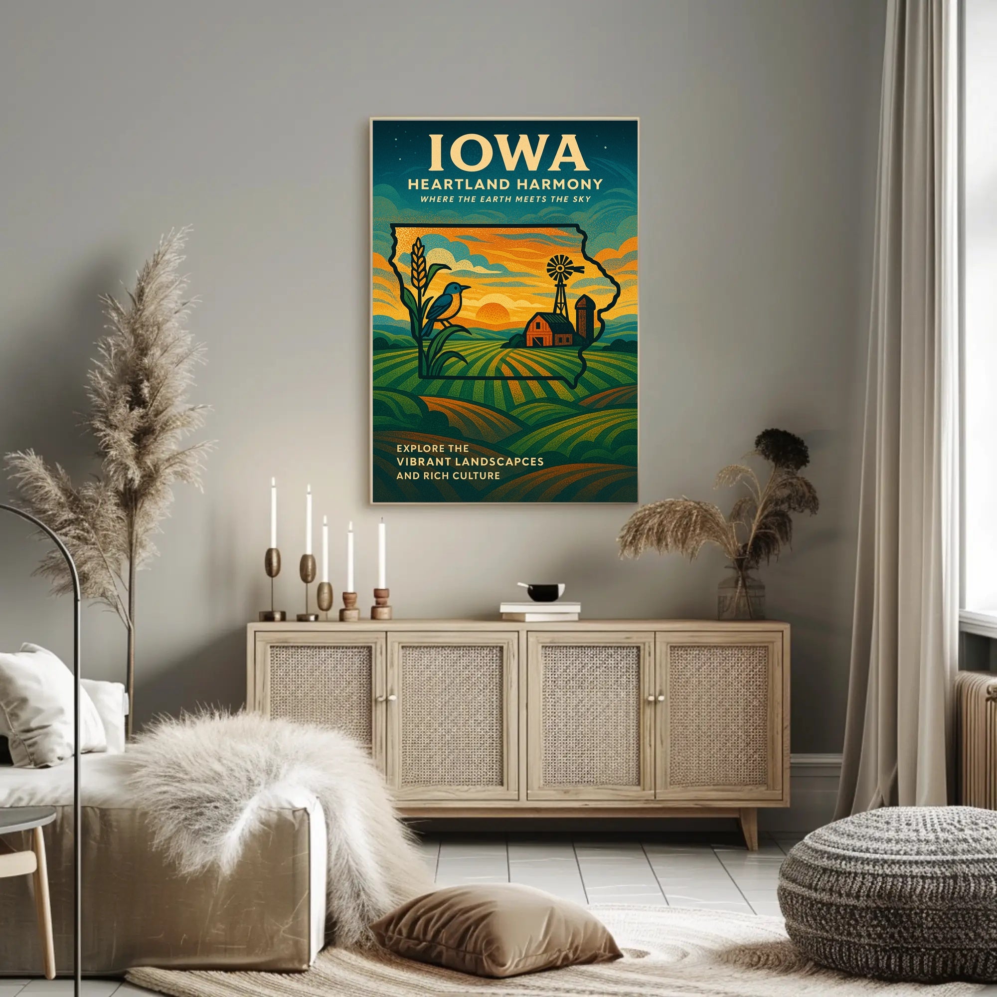 HEARTLAND HARMONY: CELEBRATE IOWA VINTAGE STYLE CULTURAL POSTER