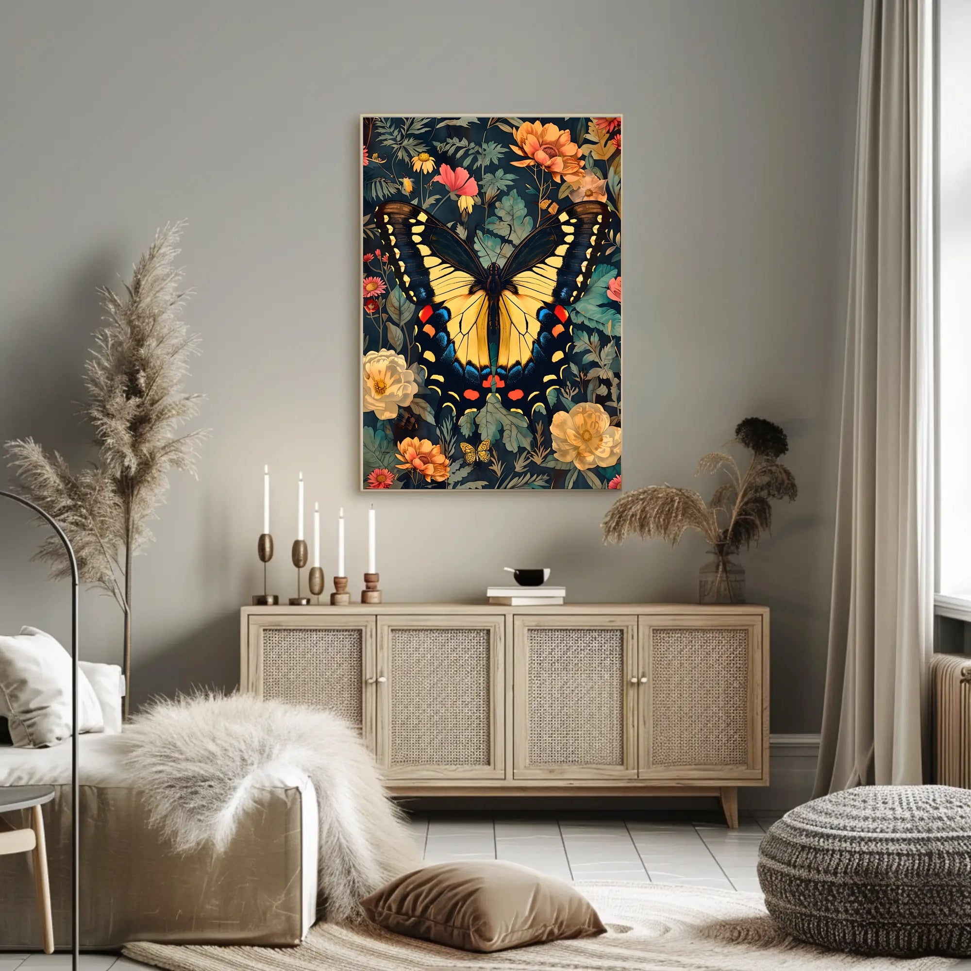 Butterfly Symphony: Vibrant Botanical Modern Art Animal Poster