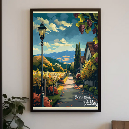 Napa Valley Vineyard Autumn Path Travel Poster