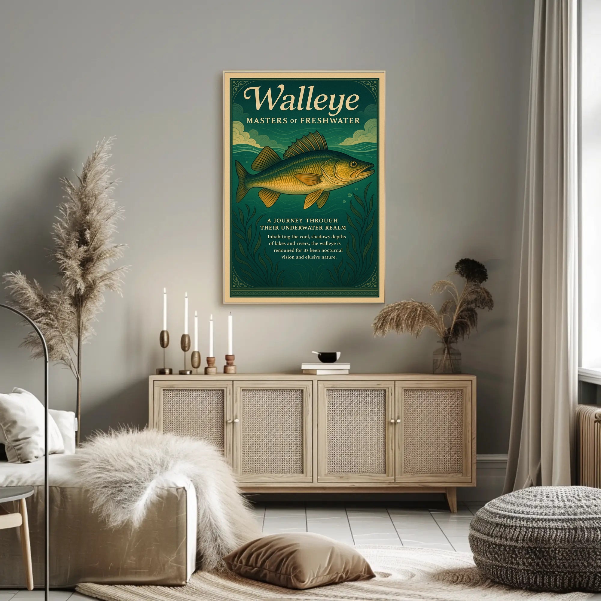Walleye Fish Illustration: A Master of Freshwater Environments Animal Poster