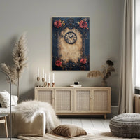Vintage Clock and Roses: Baroque Victorian Heritage Poster