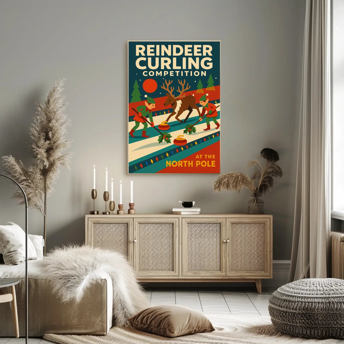 Reindeer Curling Competition Poster