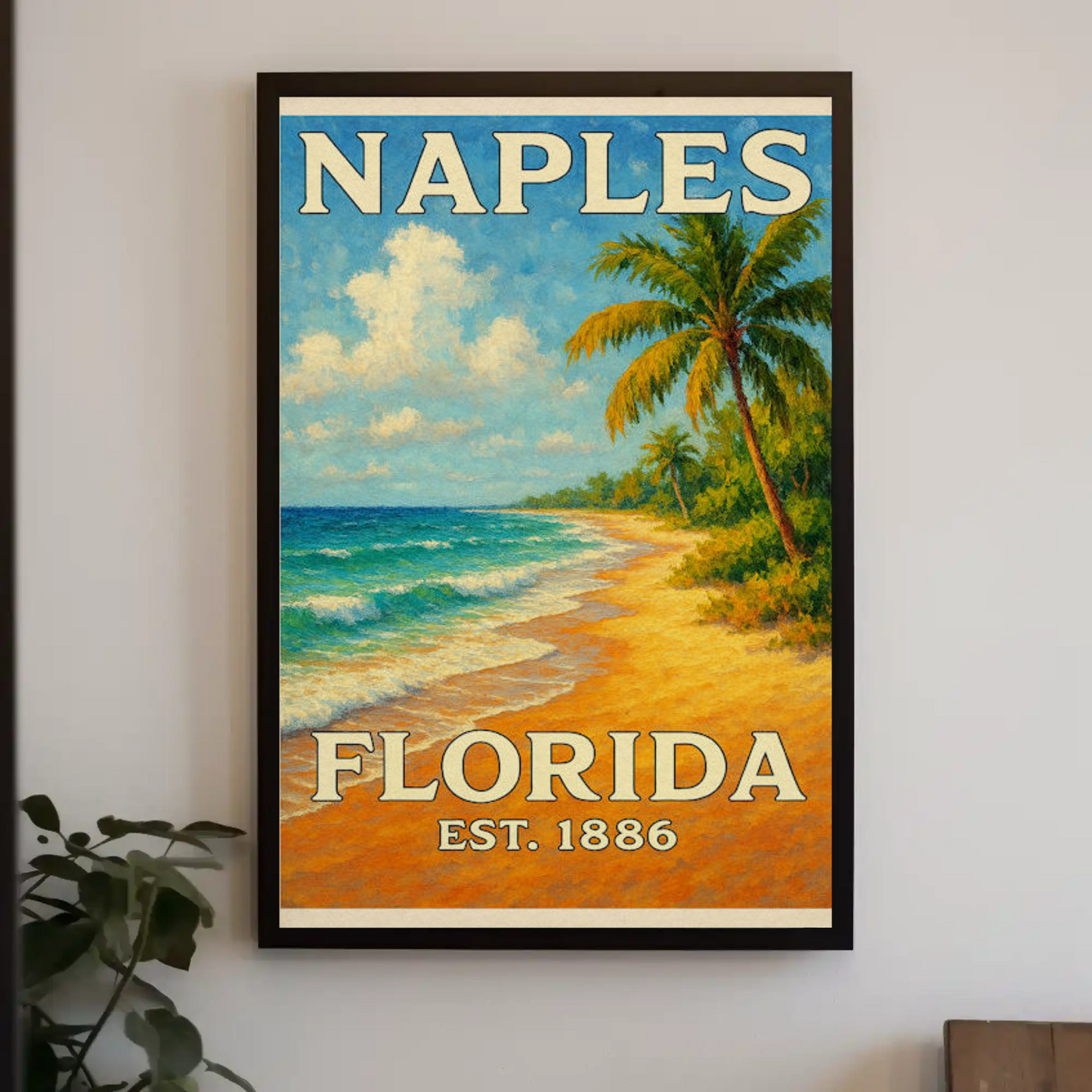 Naples Florida Beach Palms Surf Coastline Travel Poster
