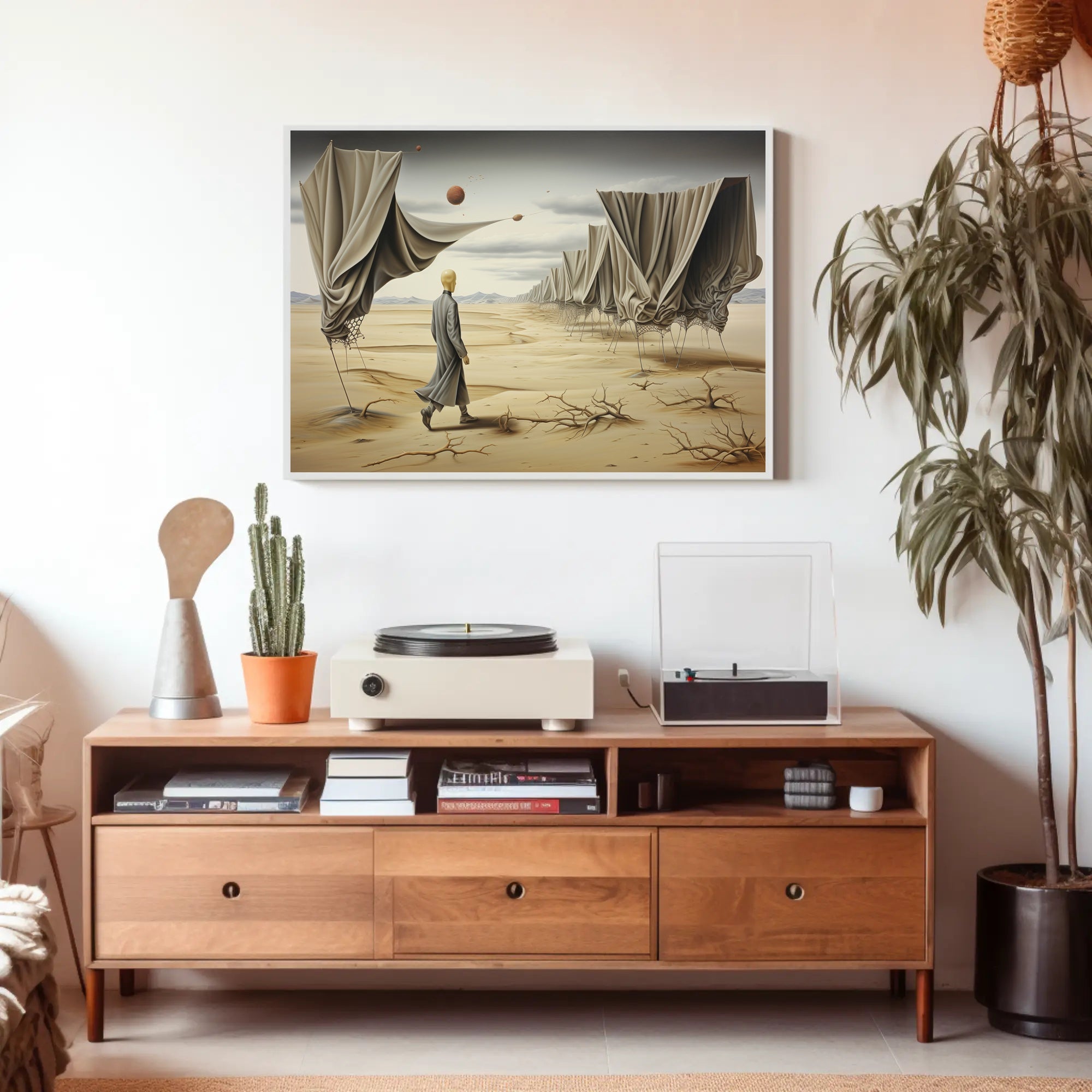 Desert Solitude: Surrealistic Sci-Fi Landscape Art Poster