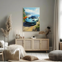 Modern Sports Car Coastal Adventure: Artistic Poster