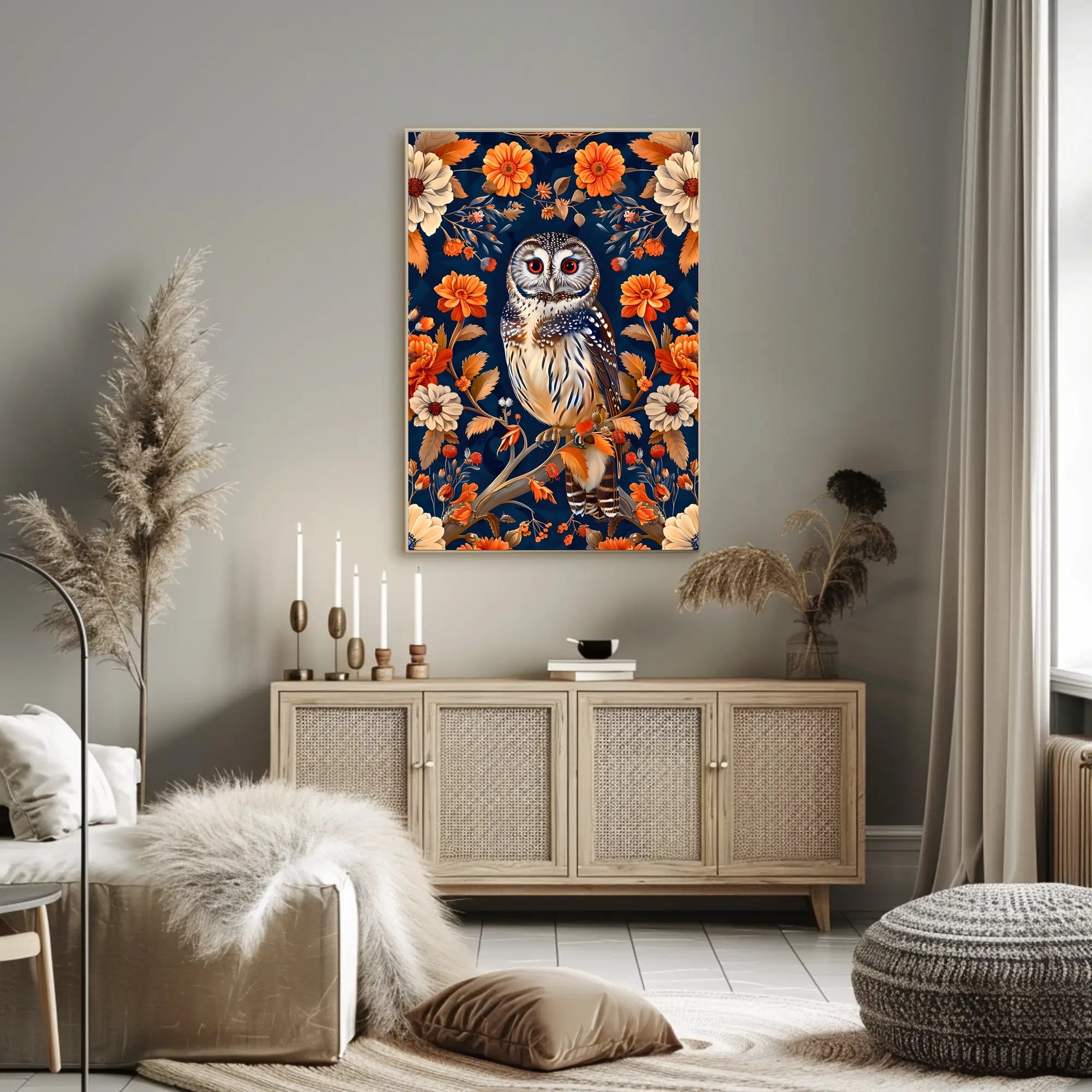 Autumn Owl in Bloom Wall Art Print