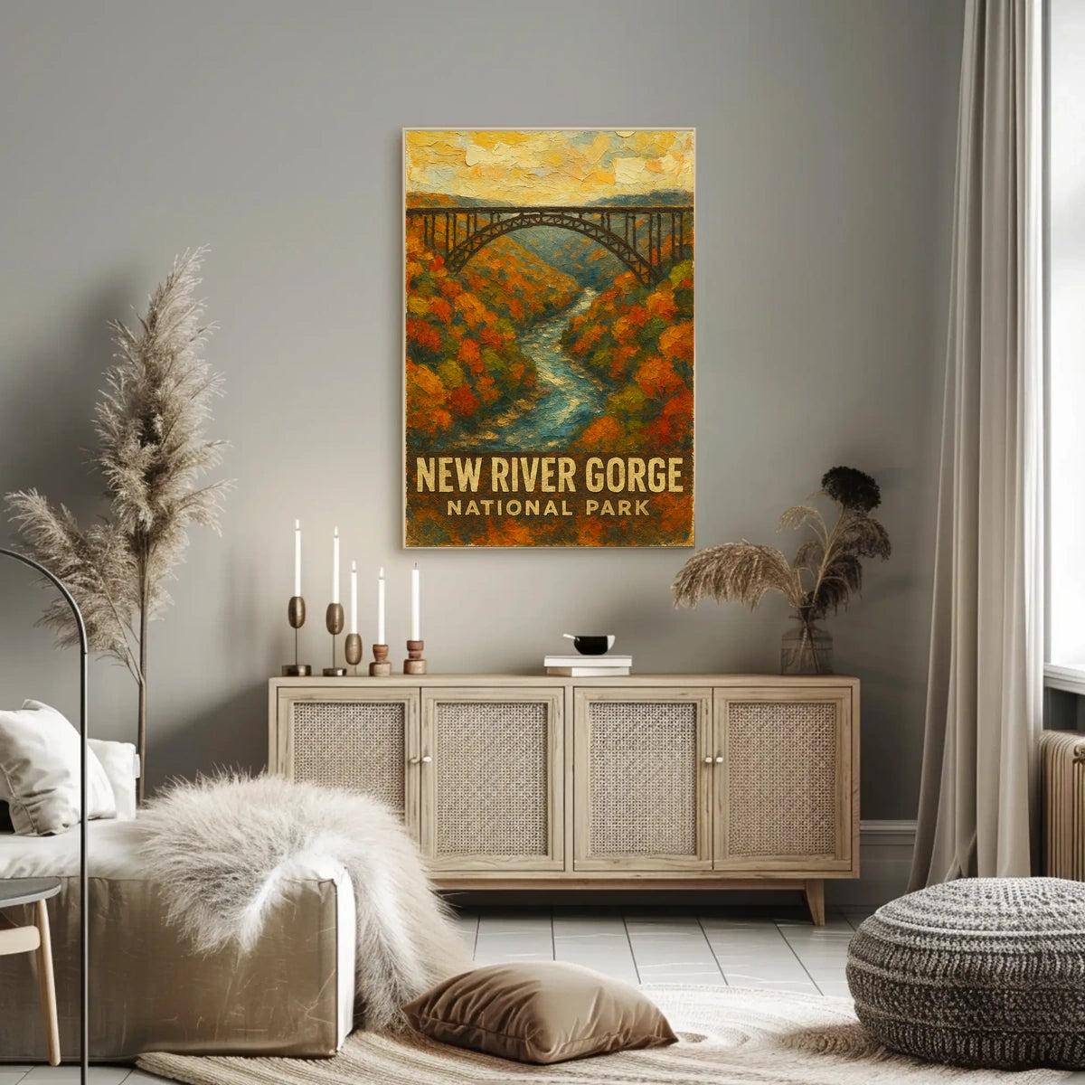 New River Gorge National Park Scenic Nature Adventure Digital Painting Timeless Heritage Poster