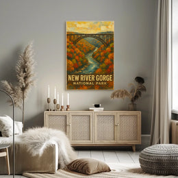 New River Gorge National Park Scenic Nature Adventure Digital Painting Timeless Heritage Poster