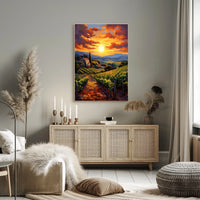 Picturesque Vineyard Landscape With Impressionistic Sunset Artistic Poster