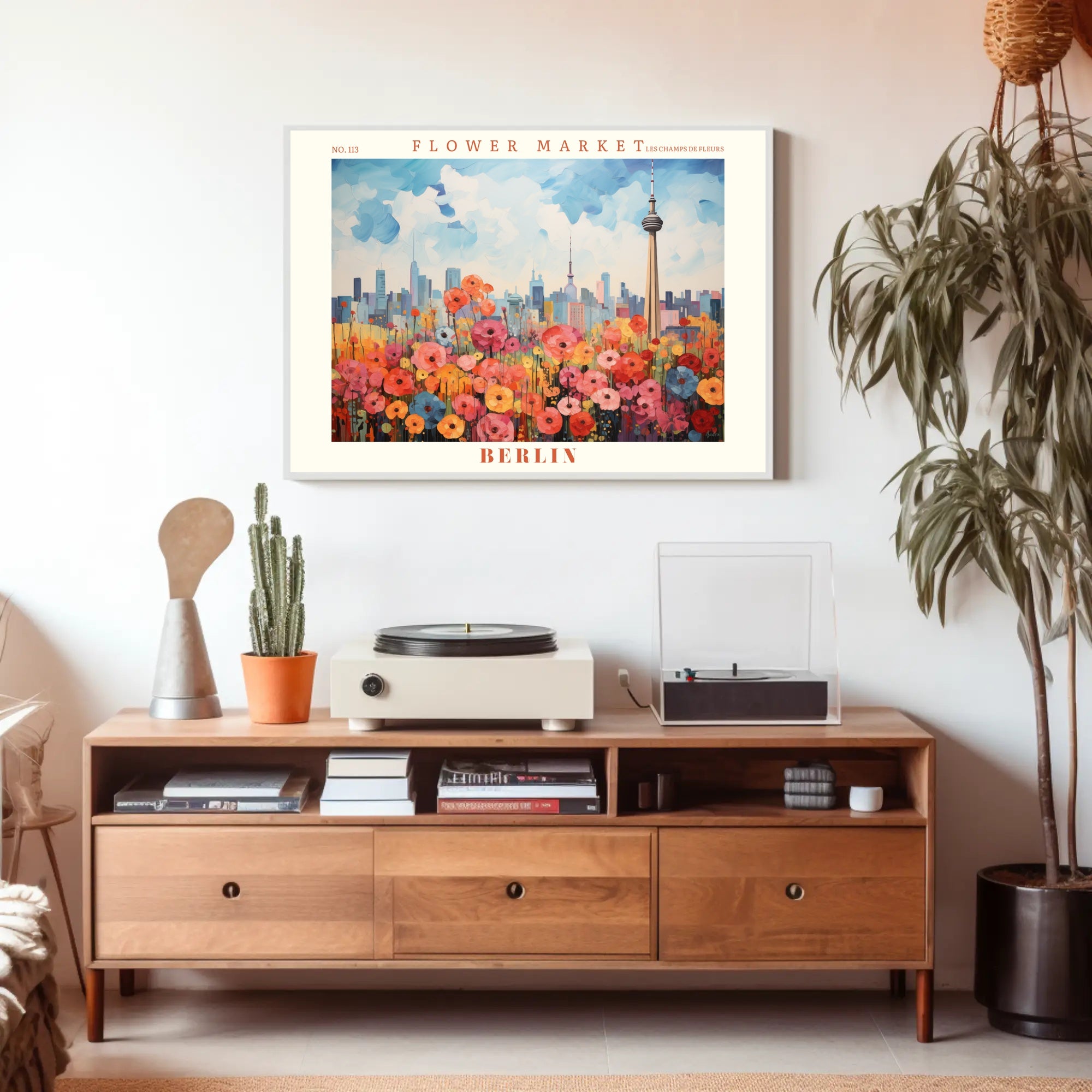 Vibrant Berlin Flower Market Skyline Urban or Cityscape Poster