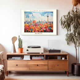 Vibrant Berlin Flower Market Skyline Urban or Cityscape Poster