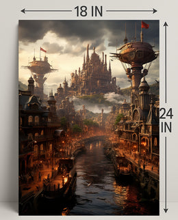 Steampunk Cityscape Poster