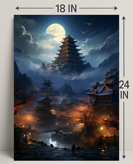Moonlit Pagoda Serenity Poster