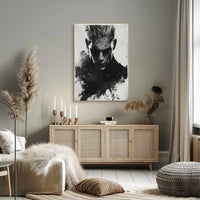 Intense Black and White Brooding Character Poster PosterGoat