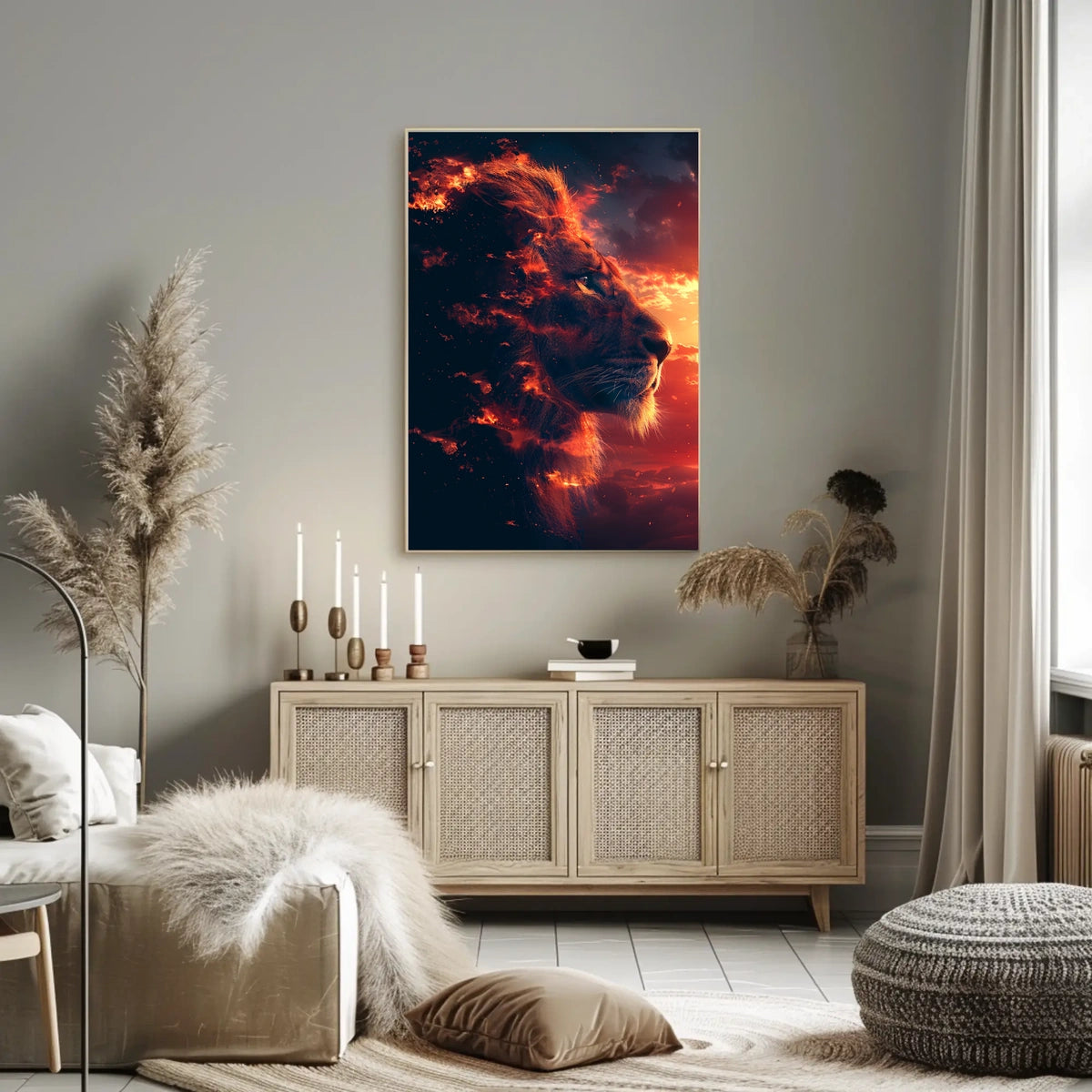 Majestic Lion Fire Art: Surreal Power Poster