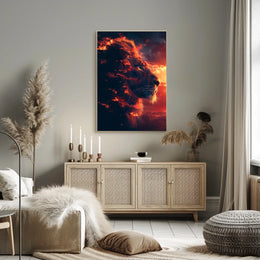Majestic Lion Fire Art: Surreal Power Poster