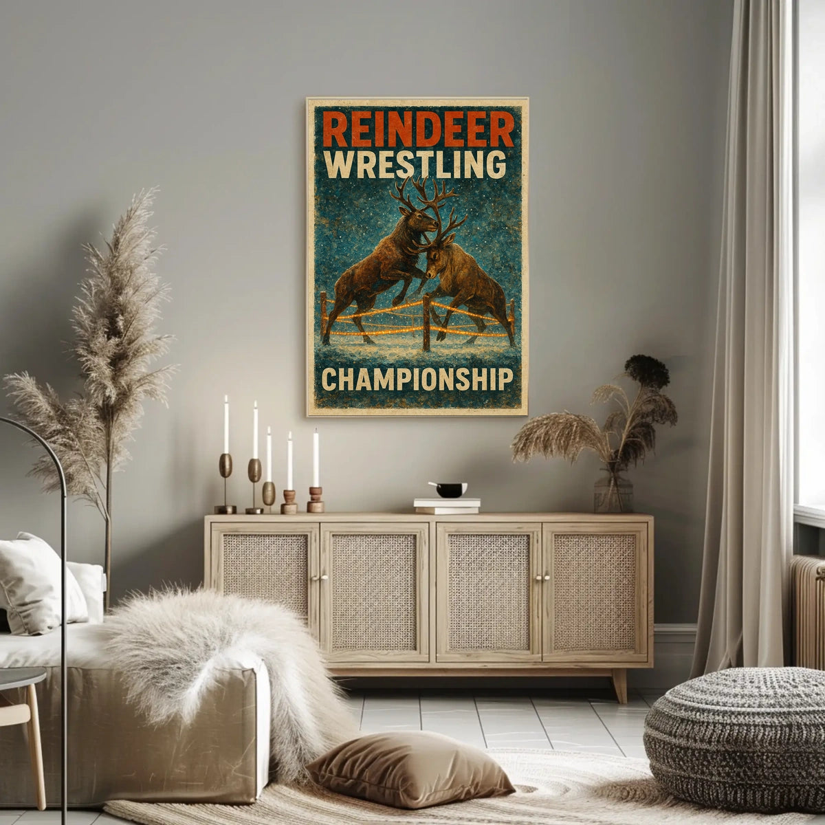 Reindeer Wrestling Championship: Bold Whimsical Sports Poster