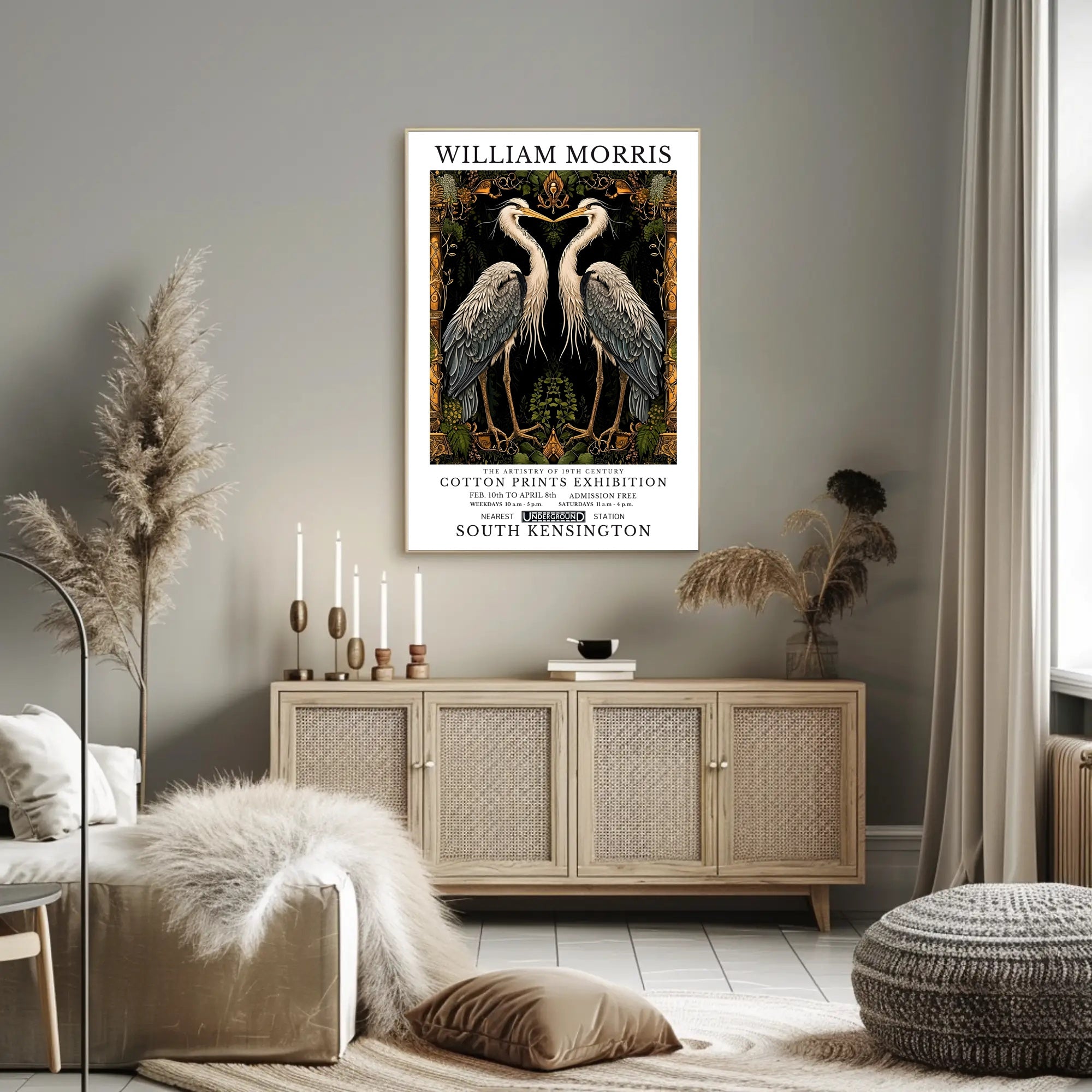 Elegant Herons Morris-Inspired Vintage Artistic Poster