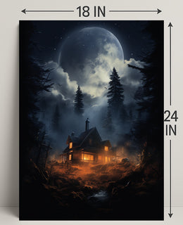 Moonlit Cabin In The Woods Poster