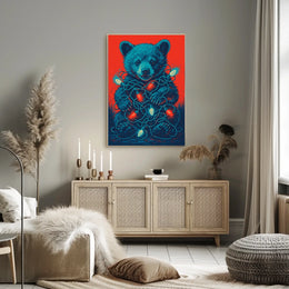 Festive Bear With Lights Poster