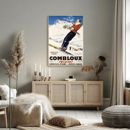 Skiing Adventure Travel Poster in Vintage French Alps Style PosterGoat