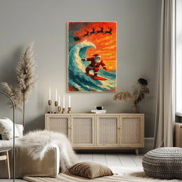 Santa Surfing Christmas Wave Vintage Poster