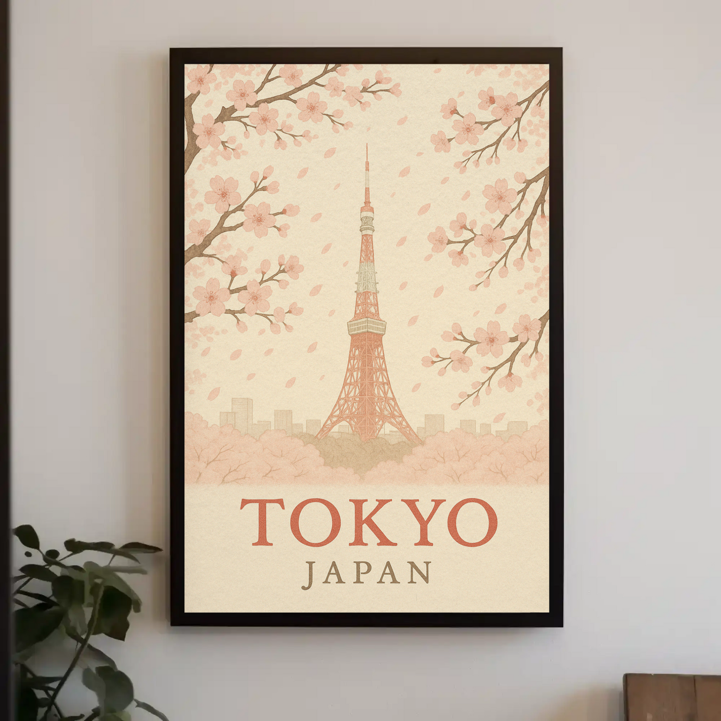 Tokyo Japan Cherry Blossoms Tower Springtime Travel Poster