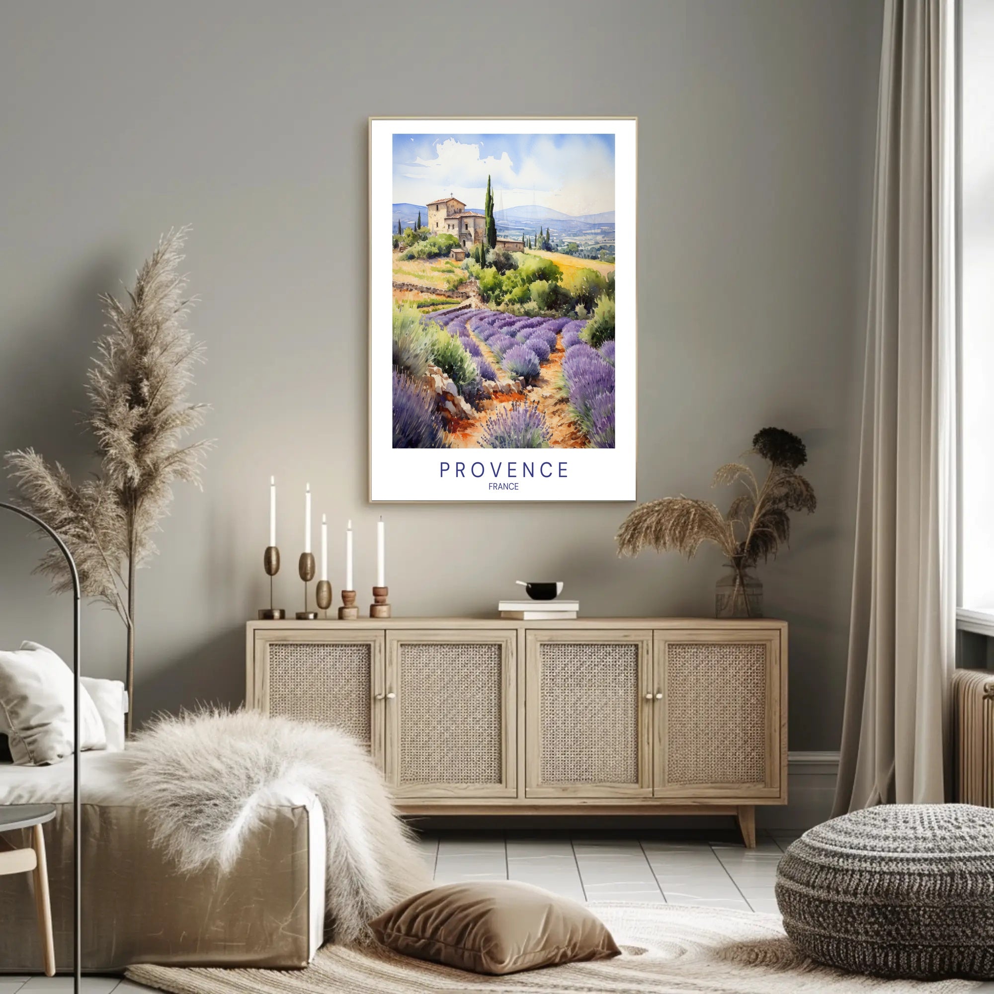 Provence Countryside Watercolor Art for Idyllic Landscape Poster PosterGoat