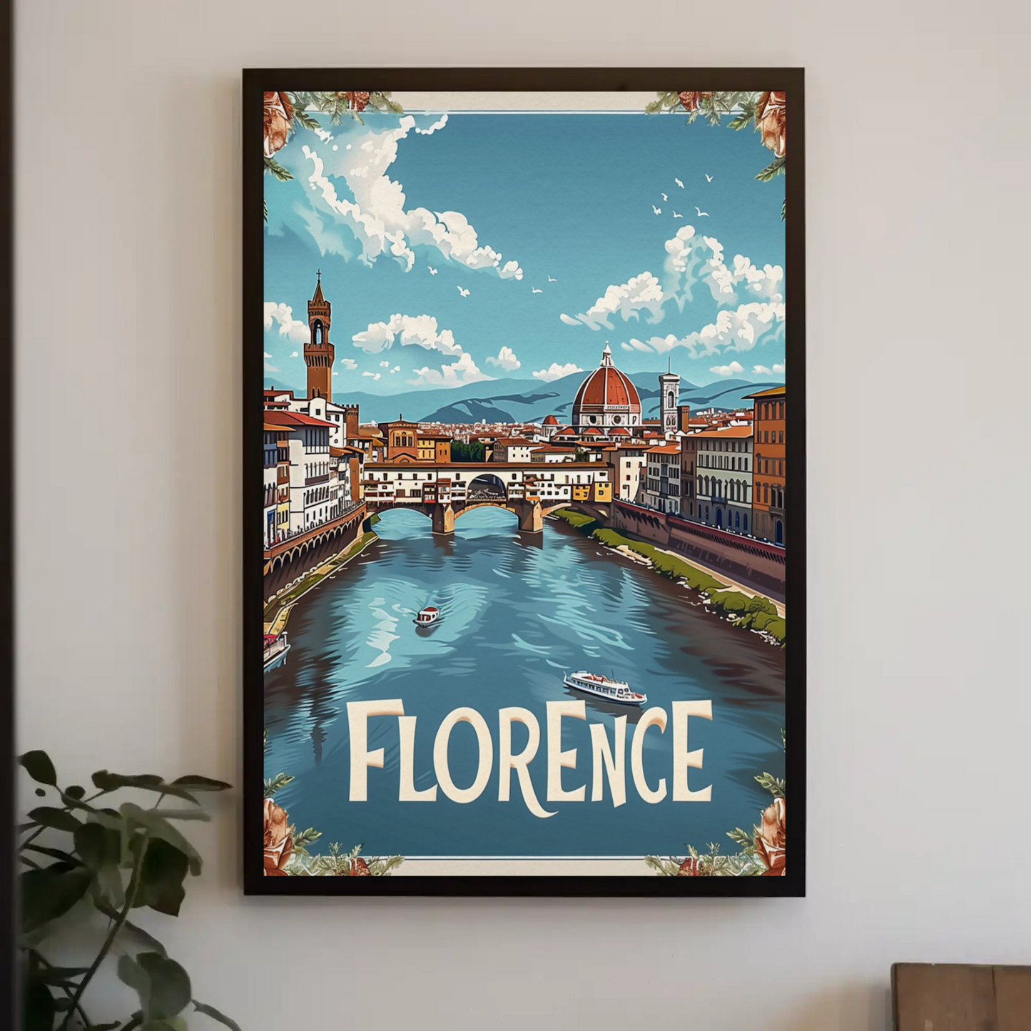 Florence Italy Duomo River Bridge Travel Poster