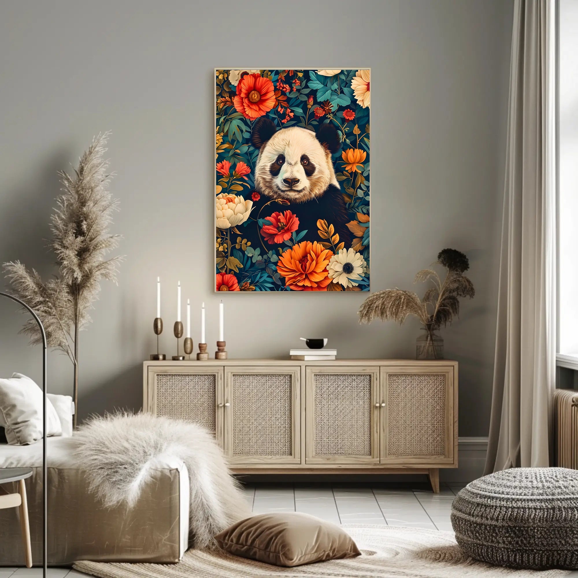 Panda in Bloom: Artistic Harmony Animal Poster