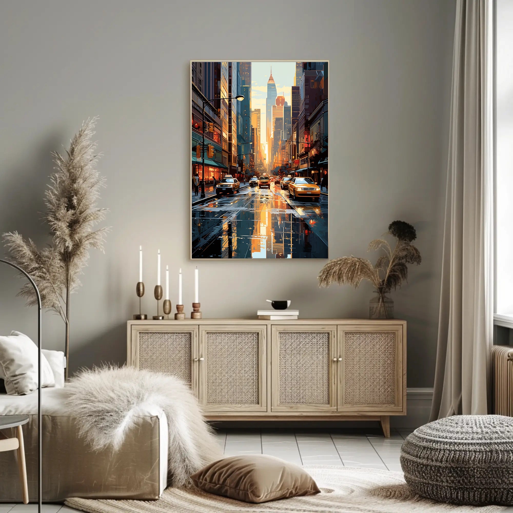 Stylized Urban Cityscape at Sundown Artistic Poster