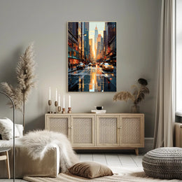 Stylized Urban Cityscape at Sundown Artistic Poster